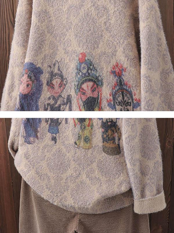 Retro Character Print Knit Sweater