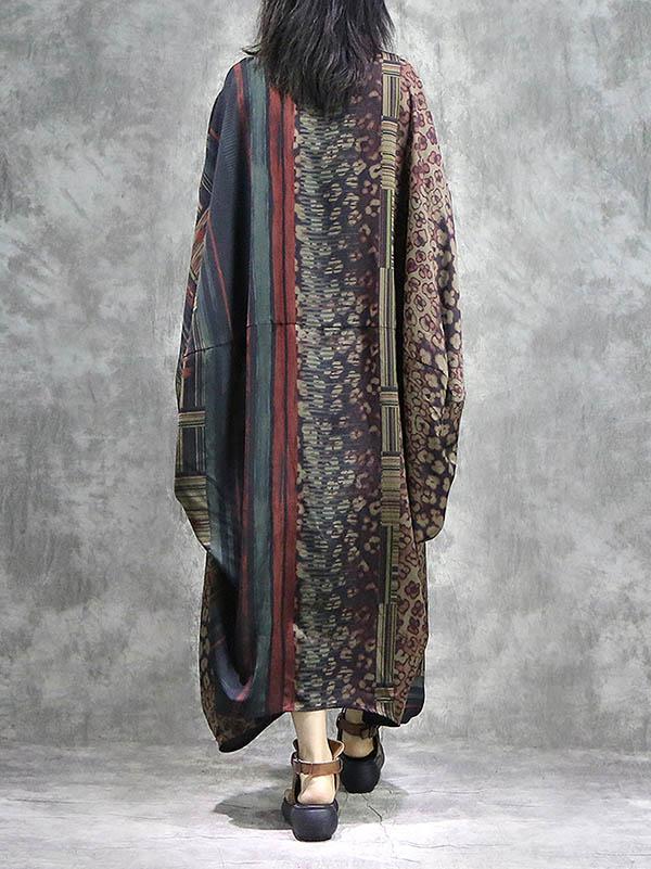 Vintage Split-joint Loose Silk Printed Maxi Dress