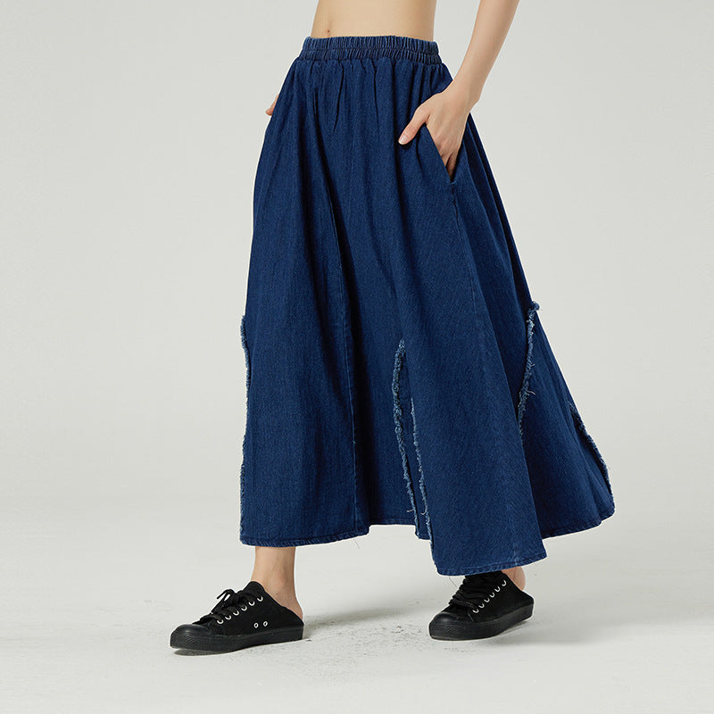 Retro Denim Irregular Stitching Skirt