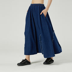 Retro Denim Irregular Stitching Skirt