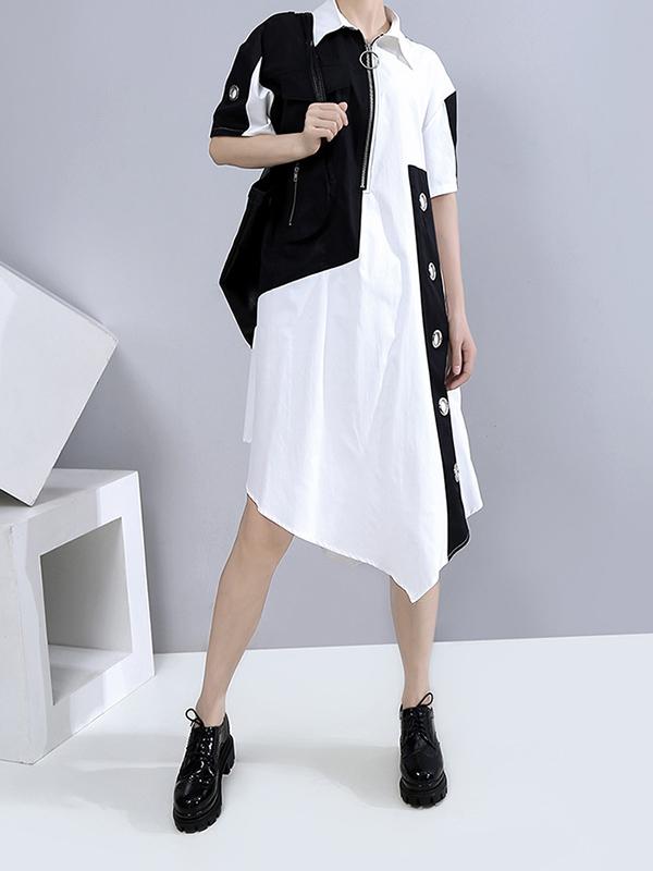Fashion Split-Joint Irregularity Lapel Shirt Dress