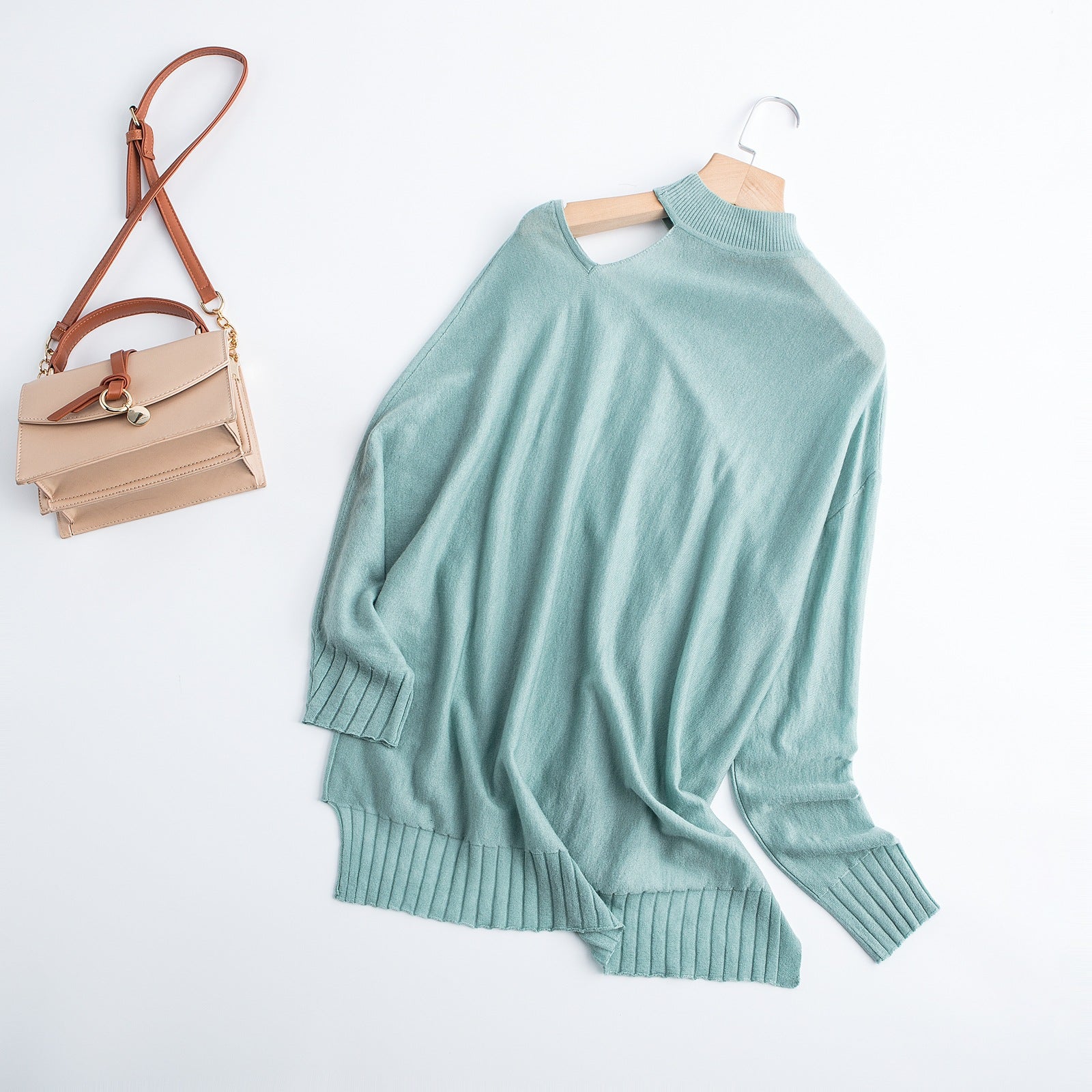 Half High Neck Thin Off-Shoulder Pullover Loose Bottoming Sweater