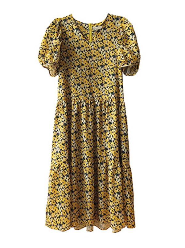 Loose Chic Floral Yellow Dress