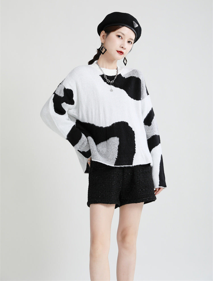 Loose Round Neck Simple Knitted Sweater Top