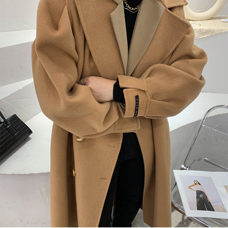 Solid Color Warm Long Double-Sided Woolen Coat