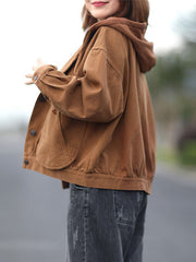 Loose Hooded Solid Jacket