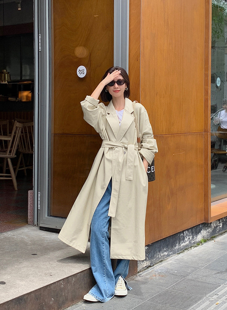 Ladies Solid Color Casual Long  Coat