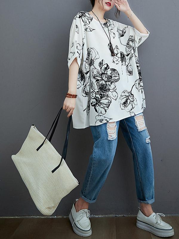 Plus Size Loose Print Chiffon T-Shirt