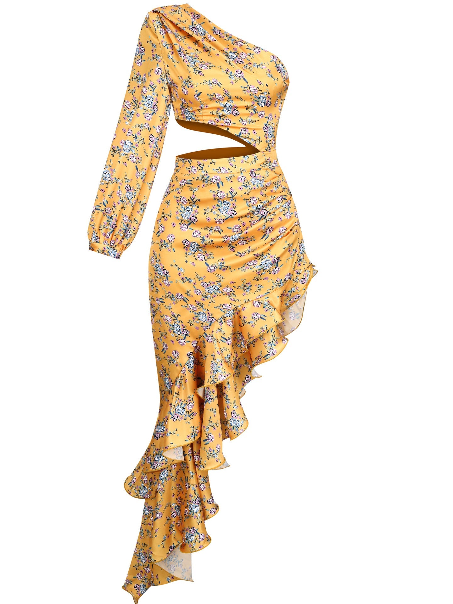 Aiyana One Shoulder Floral Maxi Dress In Yellow