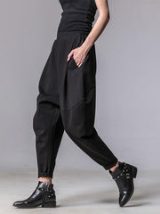 Fashion Elastic Waist Black Harem Pants