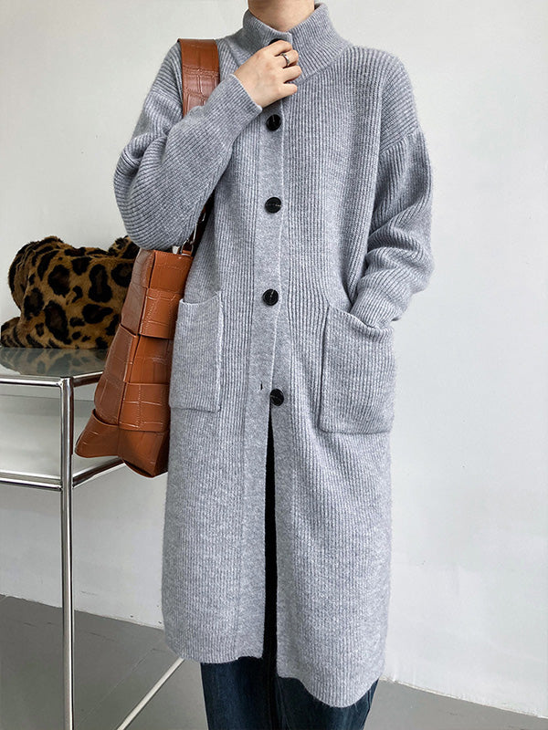 Retro Solid Thicken Knitted Midi Outwear