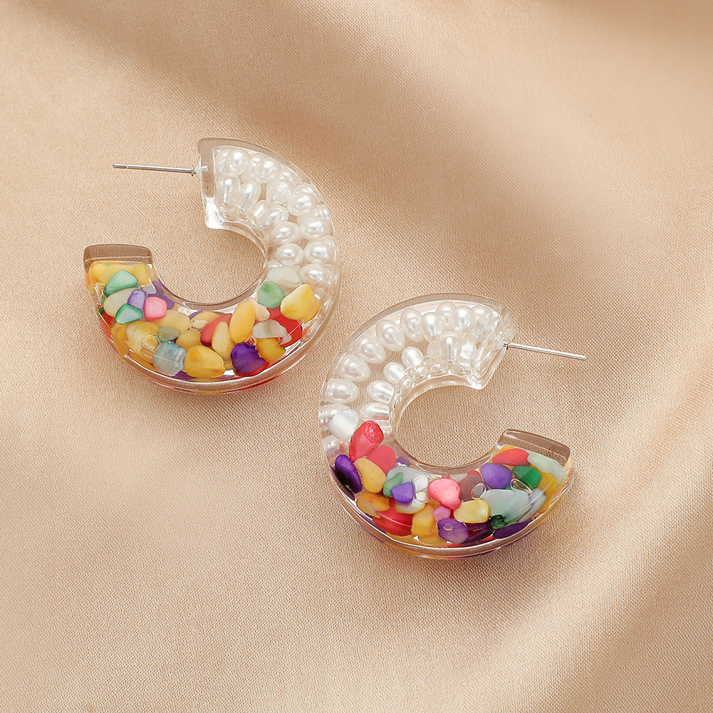 Personalized Creative Pearl Transparent Colorful Stone Stud Earrings