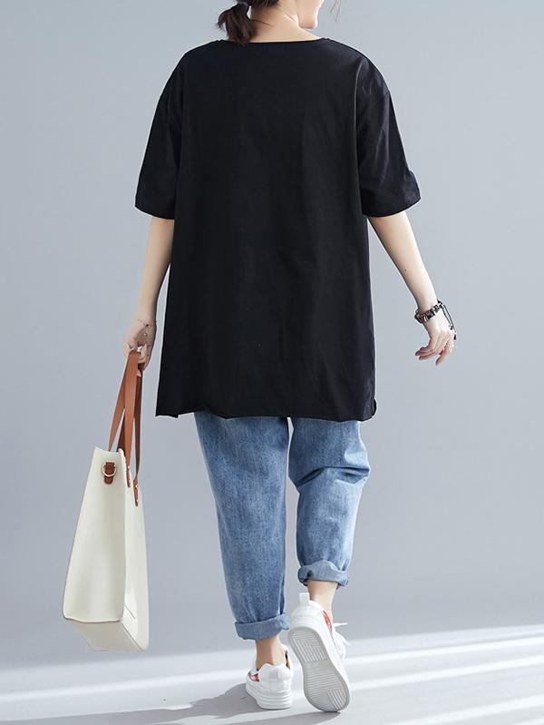 Loose Solid Hole Round Neck T-Shirt