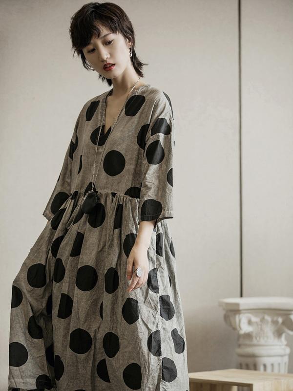 Loose Polka-dot Hemline Midi Dress