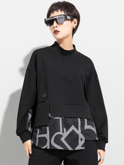 Cool Black Splicing Fake Two-Piece Sweatshirt