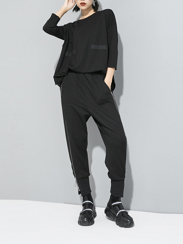 Women Zipper Elastic Waist Casual Pants