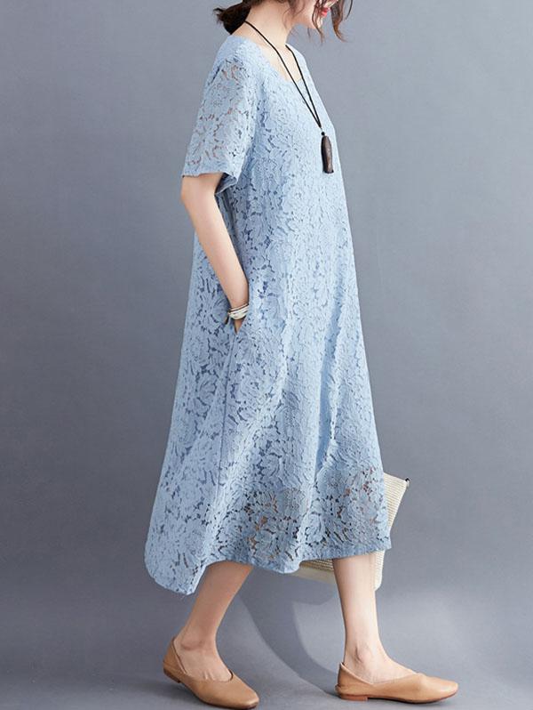 Fashion Embroidered Hollow Solid Dress