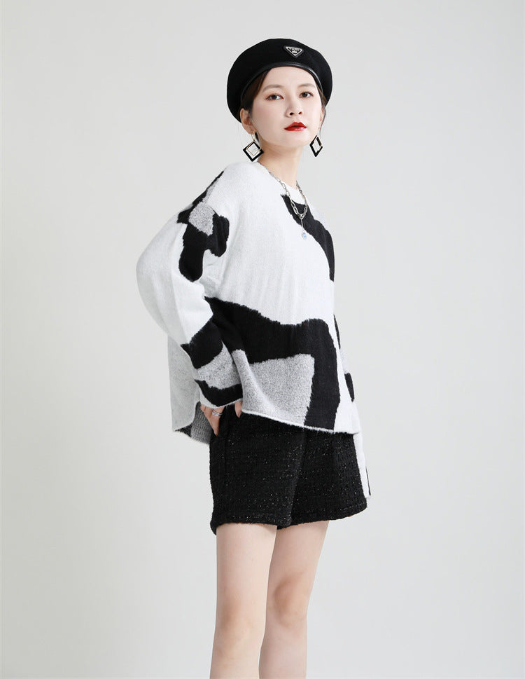 Loose Round Neck Simple Knitted Sweater Top