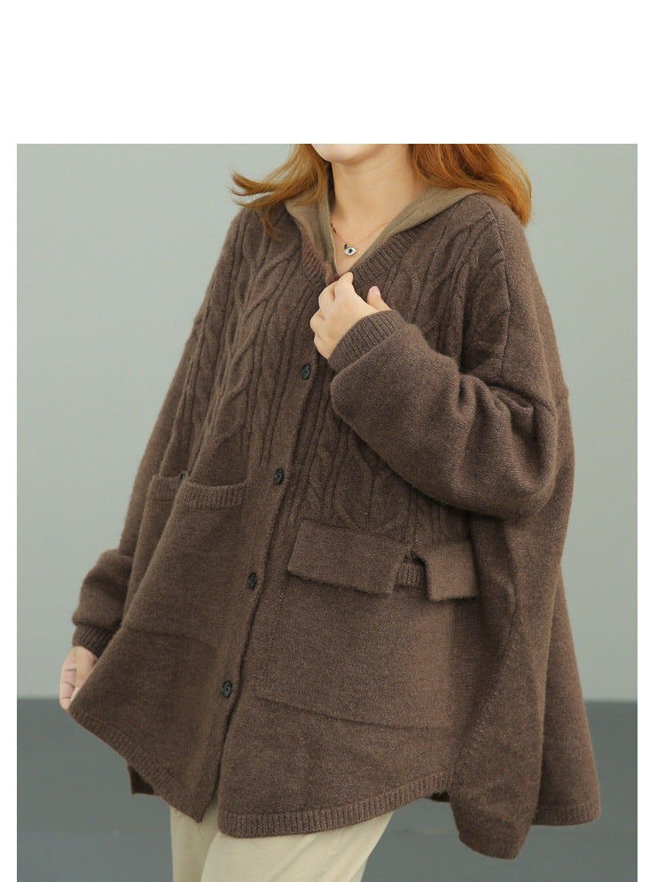 Casual Loose Solid Color Sweater Coat