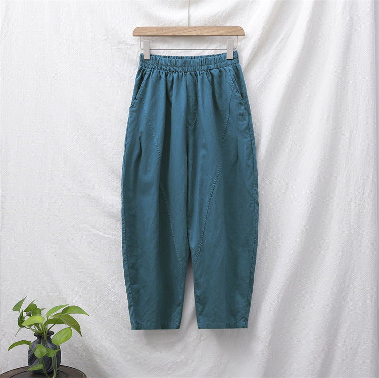 Casual Solid Color Elastic Waist Pants
