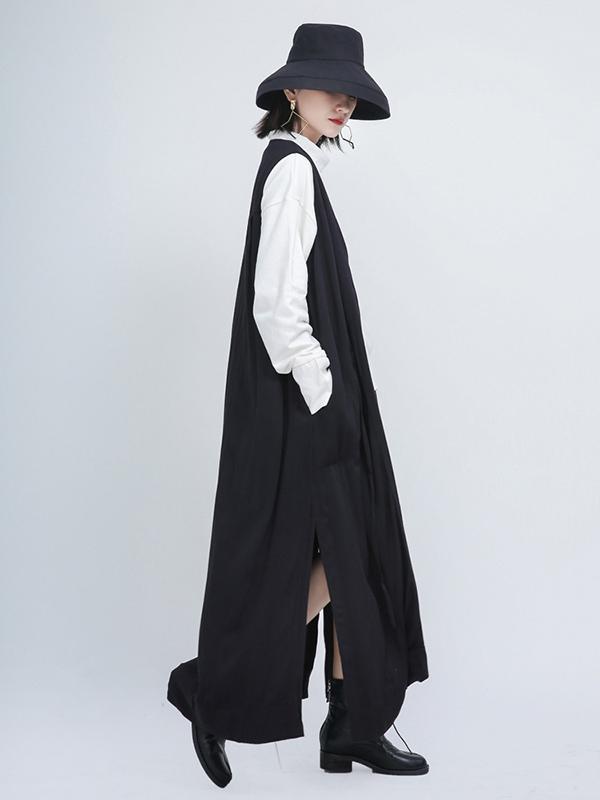 Black Sleeveless Loose Long Vest