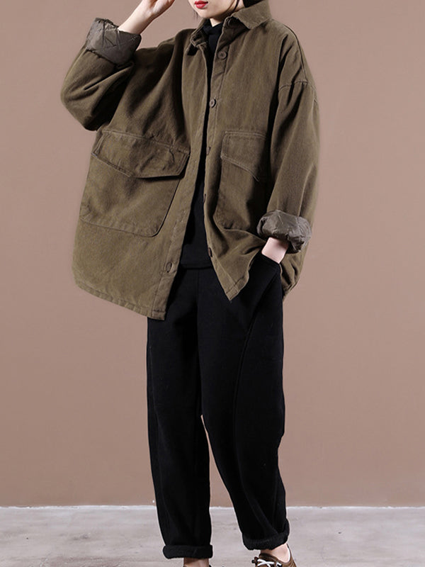 Retro Solid Color Loose Lapel Coat