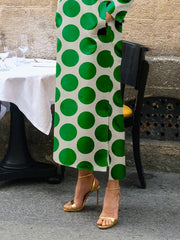 Long Sleeves Loose Polka-Dot Split-Side Stand Collar Midi Dresses