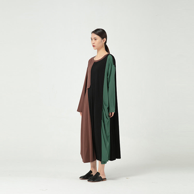 Loose Contrasting Irregular Stitching Knitted Midi Dress