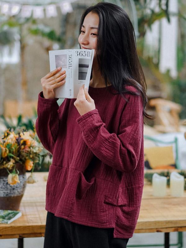Loose High-Low Pleated Round Neck T-Shirt
