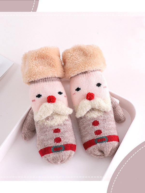 Women Plus Velvet Cartoon Printing Gloves