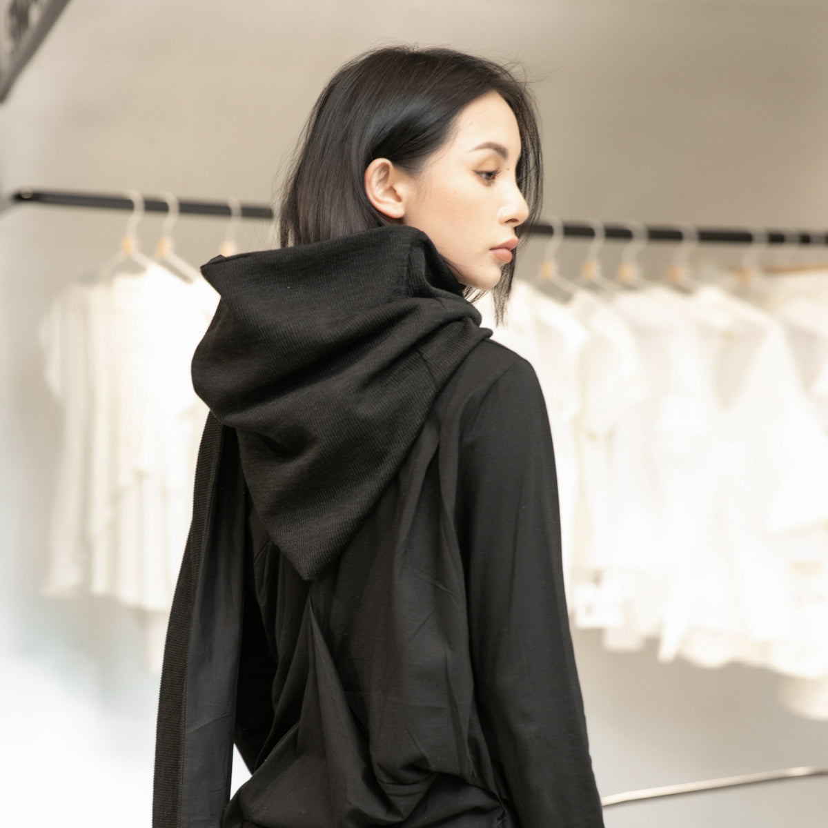 Simple Black All-Match Hooded Scarf