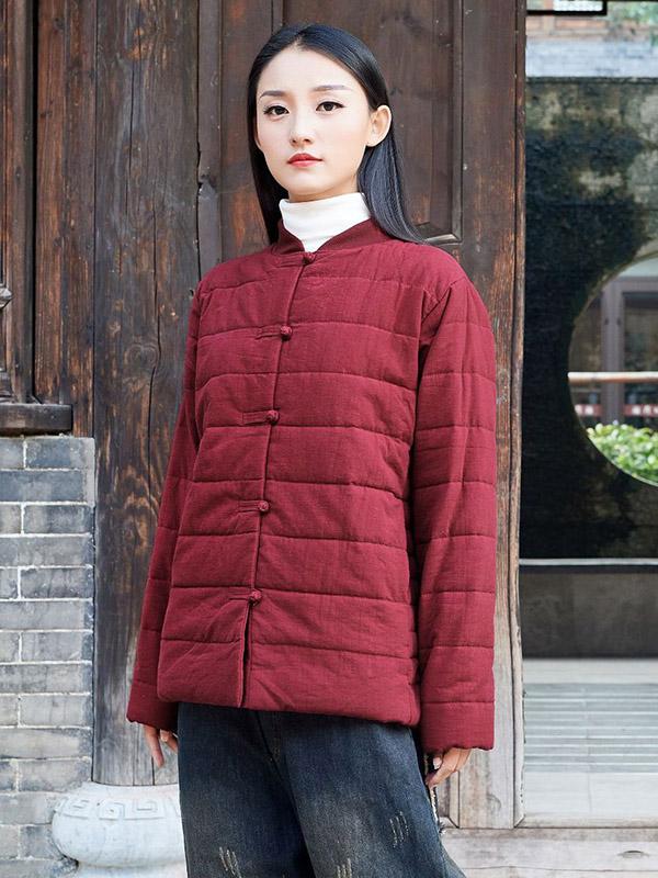 National Retro Button Thicken cotton wadded jacket