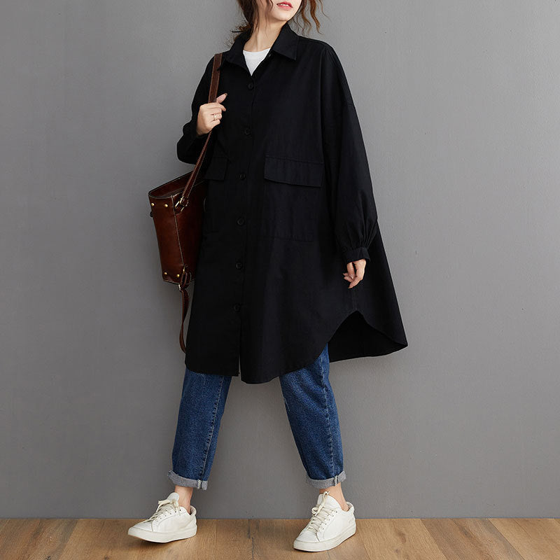 Women Simple Solid Color Mid-Length Shirt