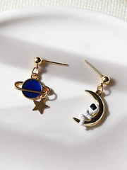 Asymmetric Spaceman Earth Earrings