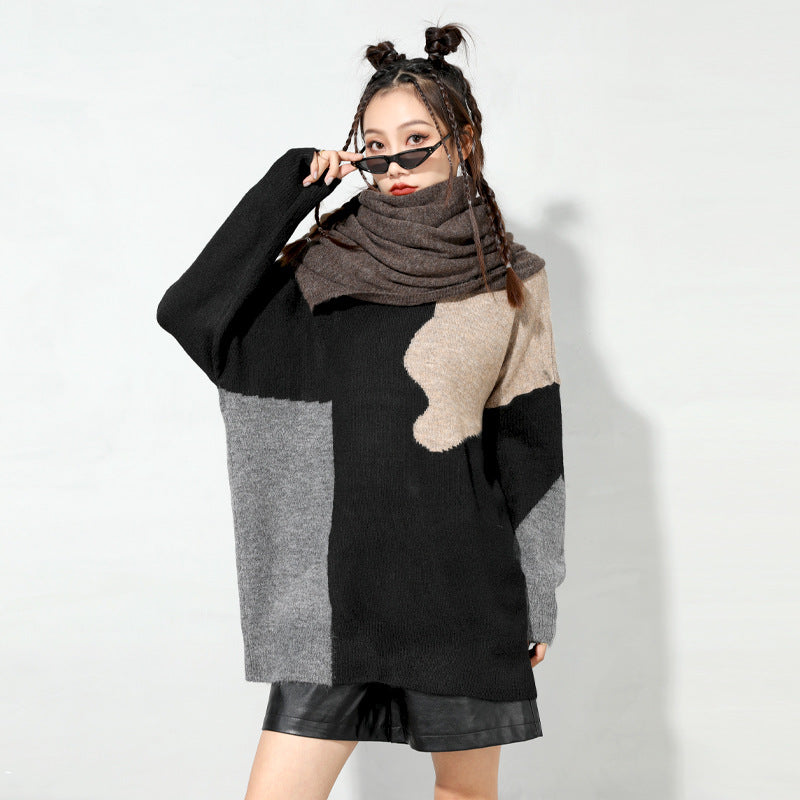 Urban Color-Block Splicing Pullover Sweater