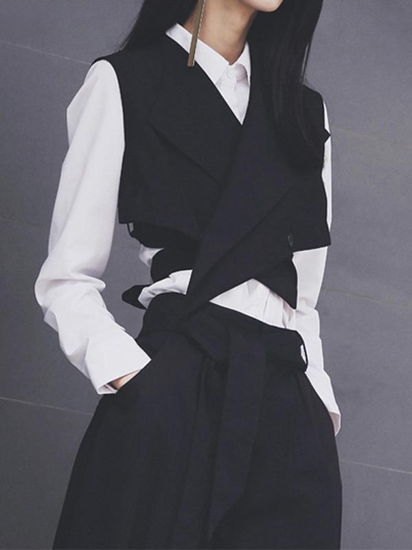 Black Sleeveless Suit Collar Vest