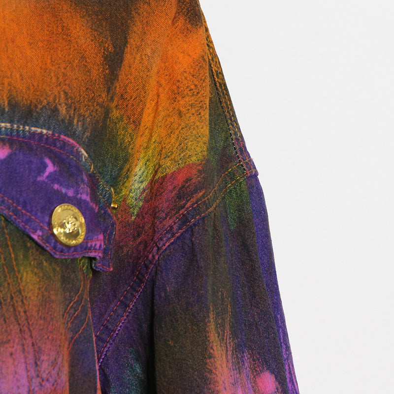 Personalized Tie-Dye Lapel Collar Denim Outwear