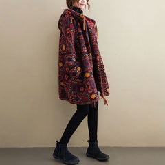 Women Thickened Snowflake Print Retro Coat