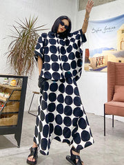 Original Polka-Dot Shirt Blouse Tops+Harem Pants Suits