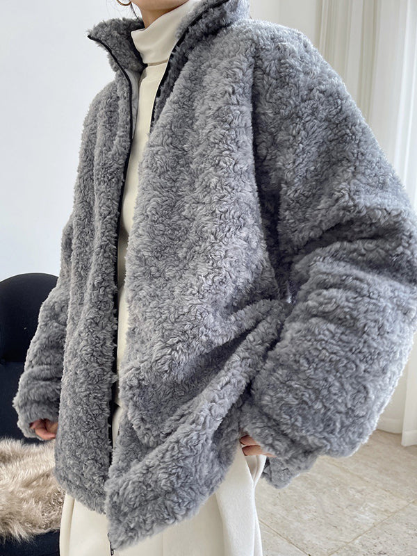 Casual Solid Color Plush Loose Coat