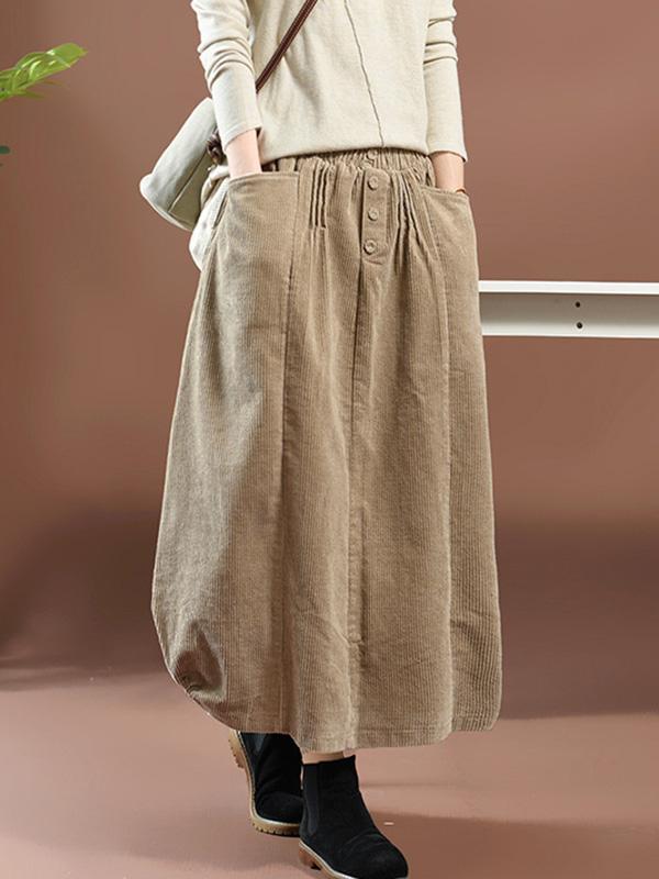 Loose Elastic Waist Corduroy Skirt