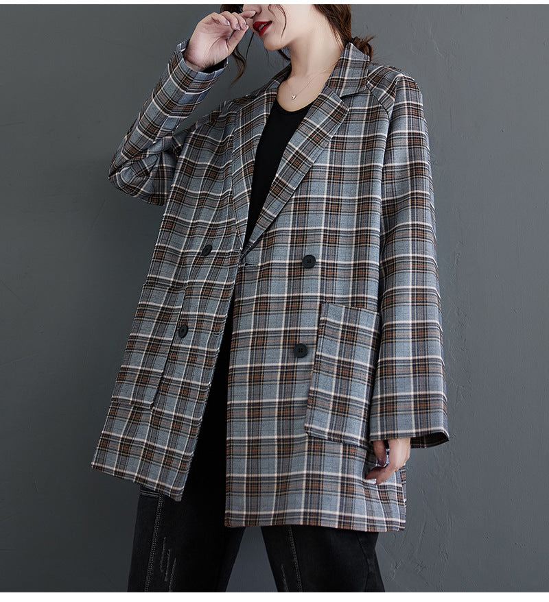 Women Retro Plaid Casual Jacket