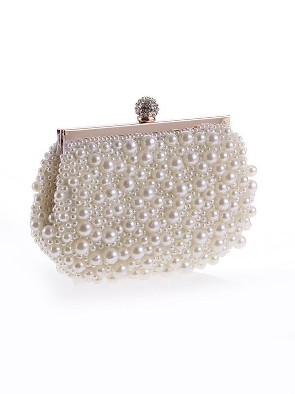 White&Apricot Beads Cheongsam bag Handbag