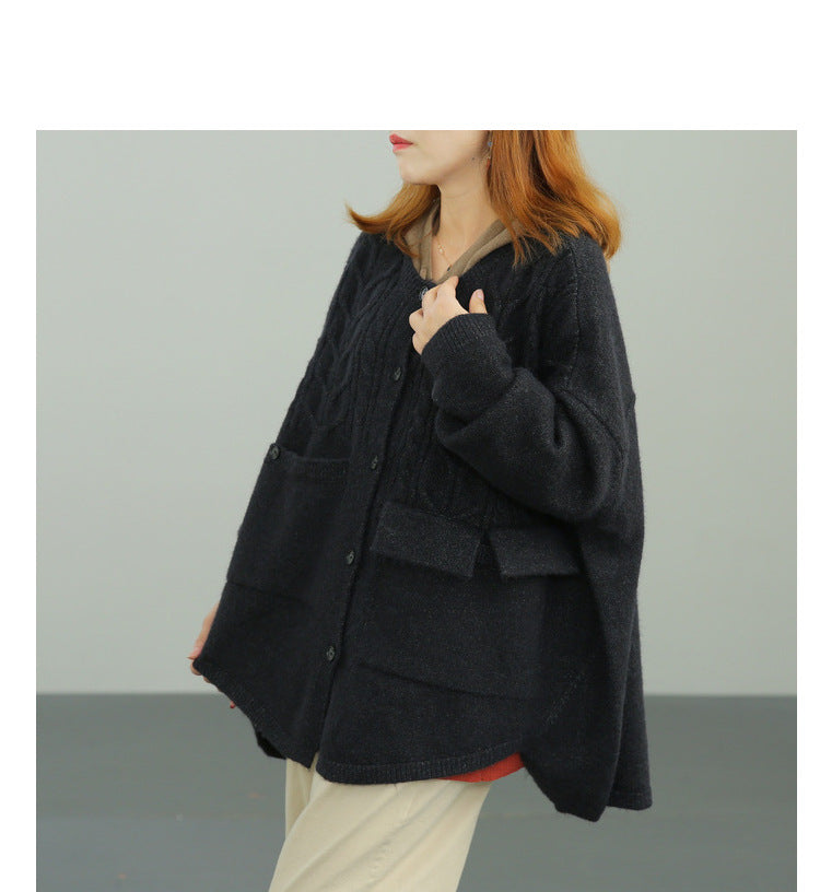 Casual Loose Solid Color Sweater Coat