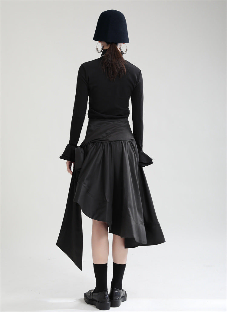 Original Design Irregular Solid Color Lace-Up Skirt