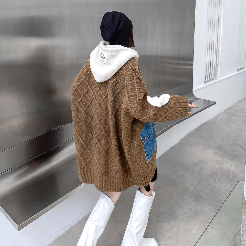 Casual Loose Knitted Hooded Jacket With Big Pocket