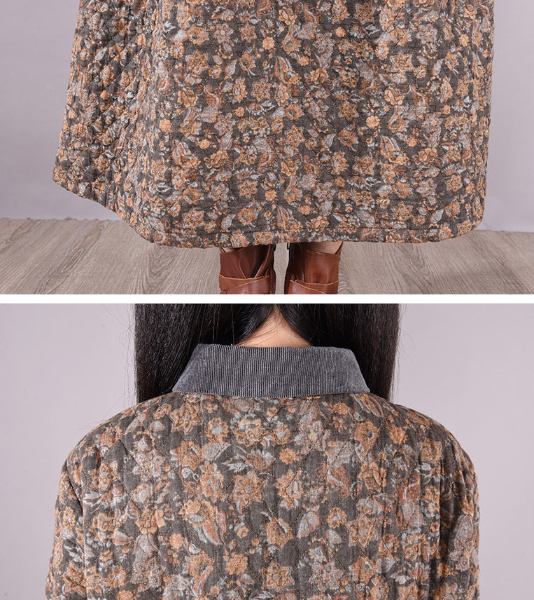 Floral Lapel Loose-Fitting Midi Dress
