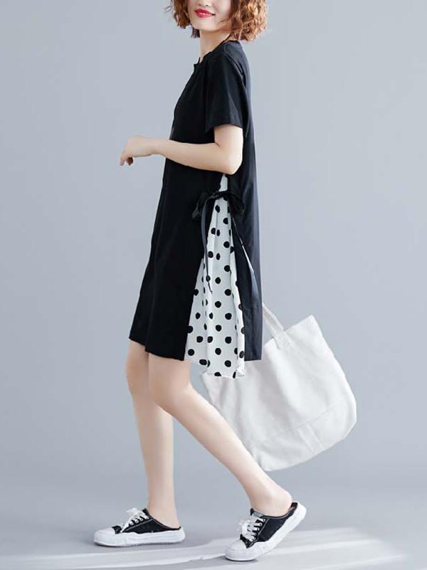 Split-joint False-Two Polka-Dot Dress