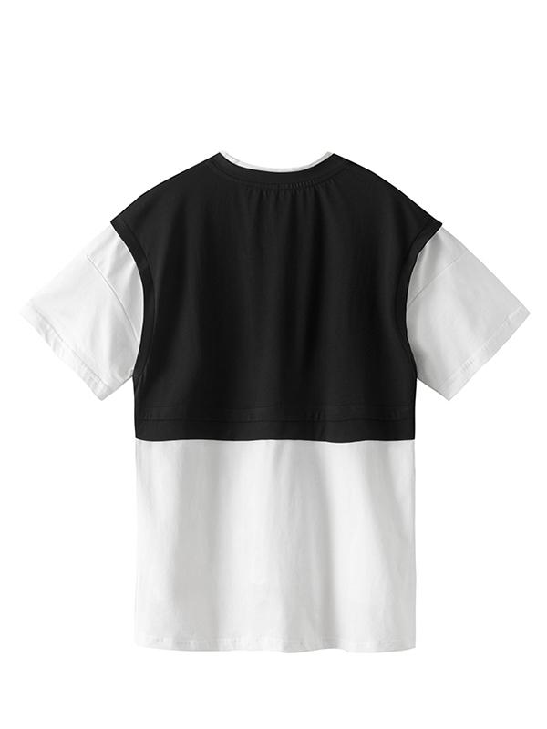 Loose False-Two Contrast High-Low T-Shirt