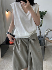 Simple V-Neck Solid Color Loose Casual T-Shirt